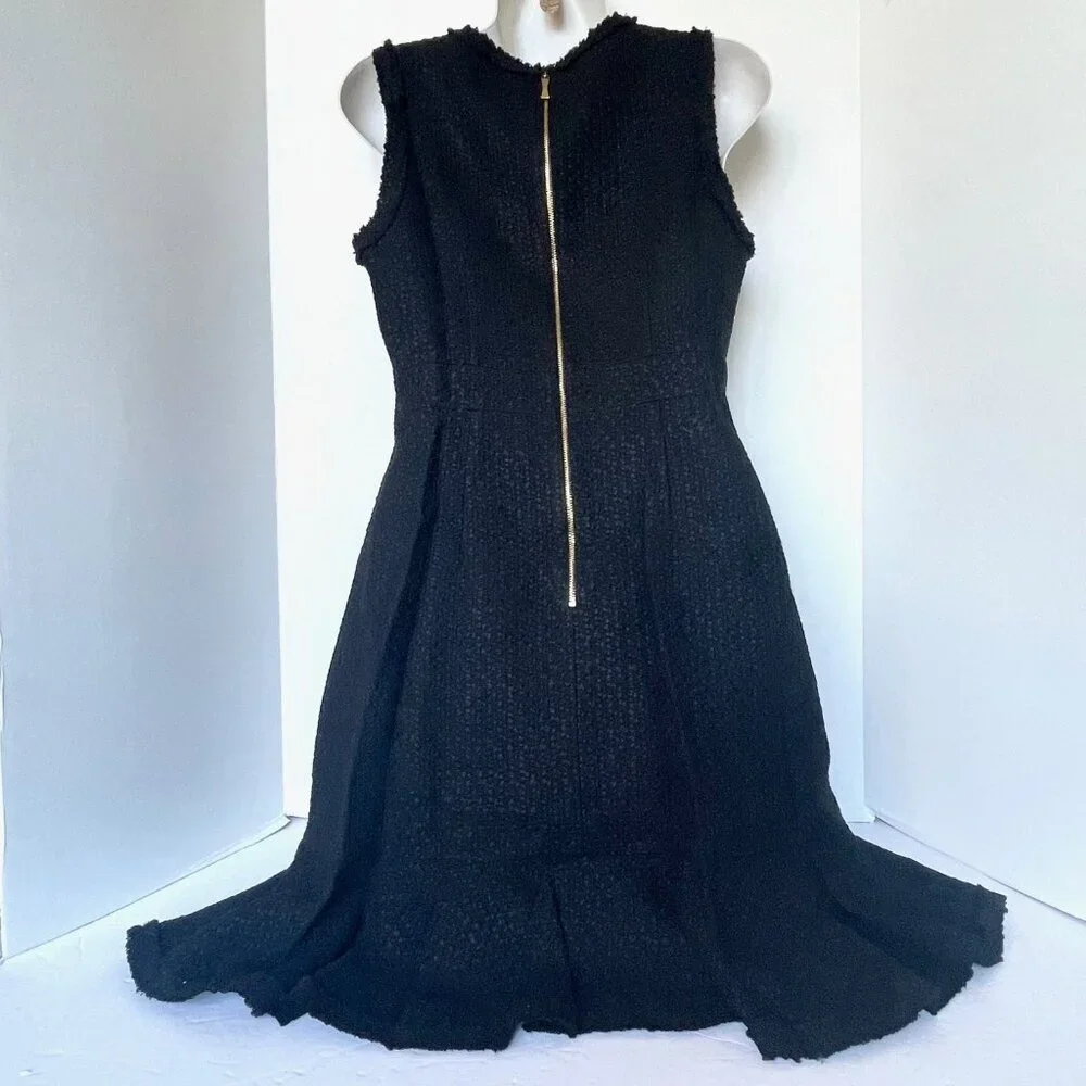 Kate Spade Dress Womens 0 Black Sheath Sleeveless Bow Tie Tweed Ruffle Short